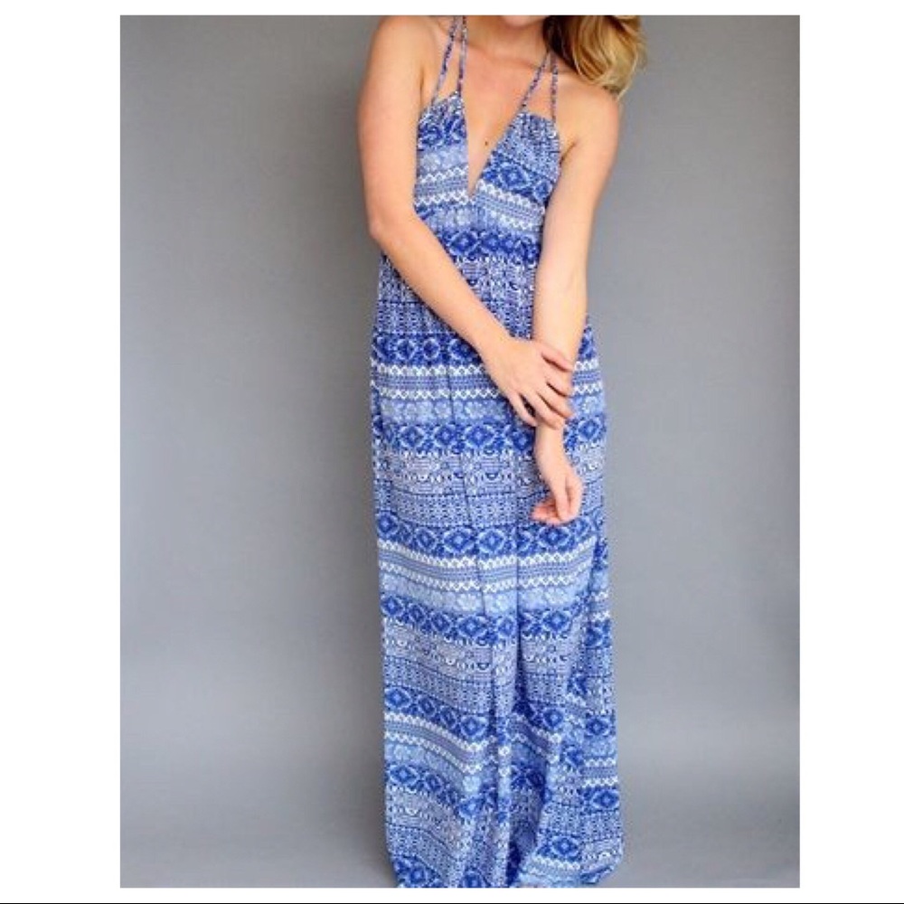 Ark & Co blue and white straps open back maxi S